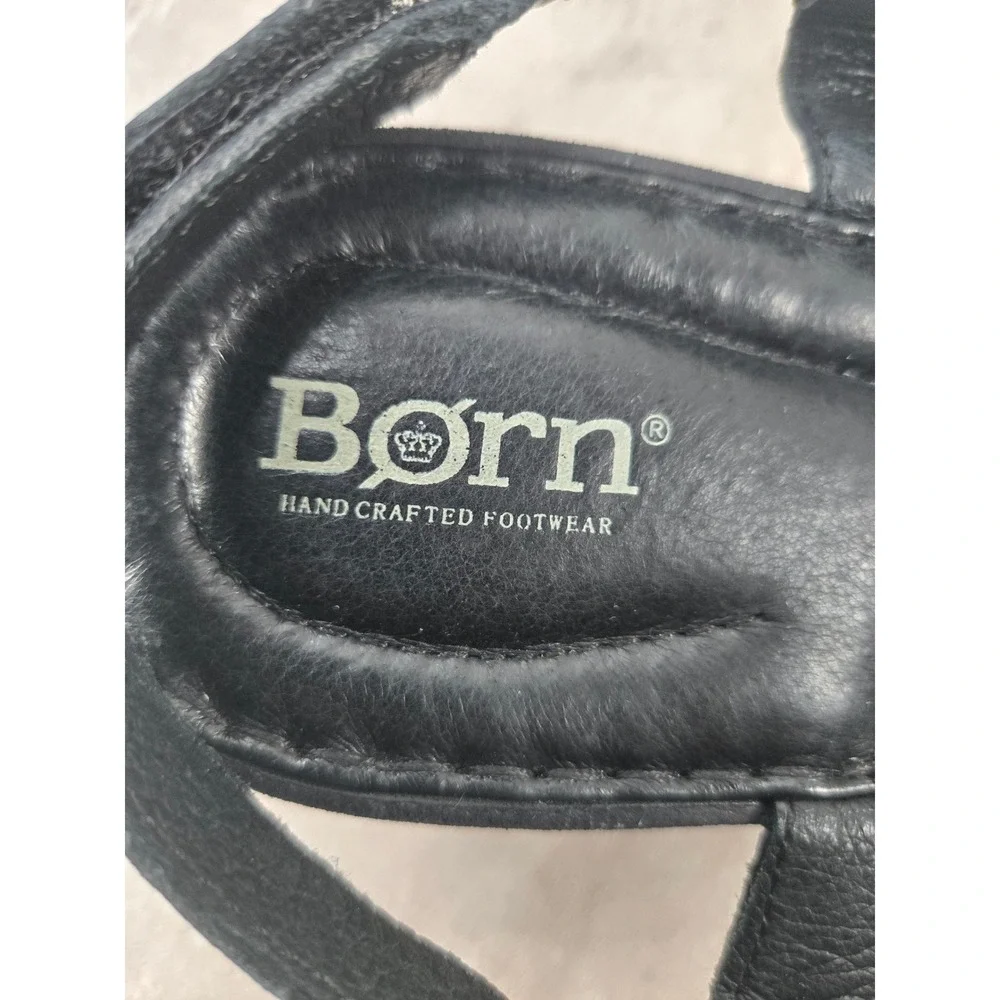 Born Strappy Low Wedge Sandals 11 Black Leather Slingback Comfort Summer Walking